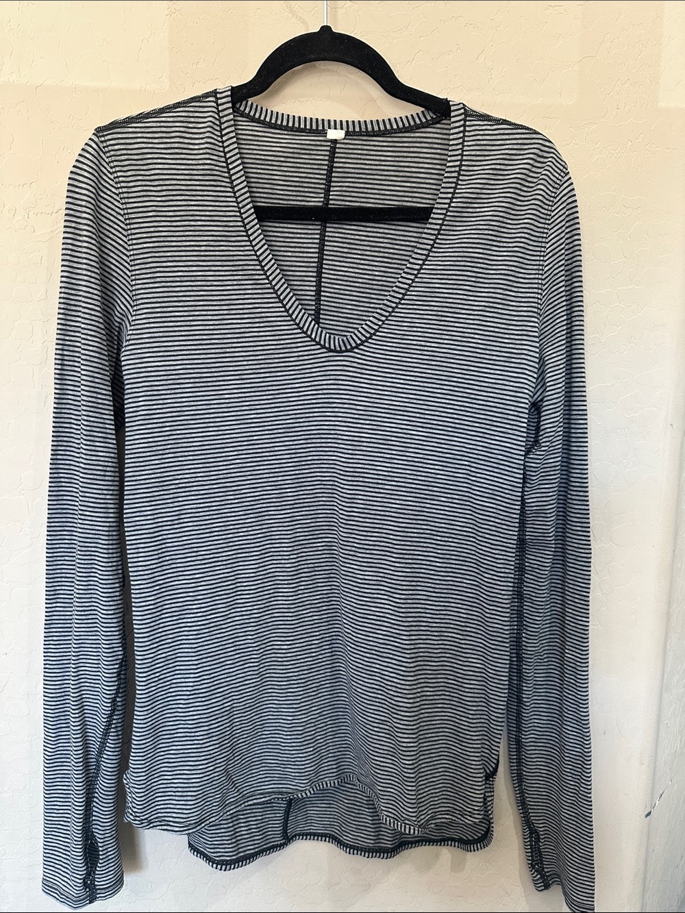 lululemon athletica Black & White Striped V-Neck Long Sleeve Top